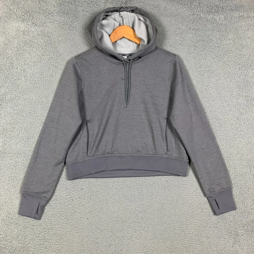Nike Center Swoosh One Hoodie Womens Medium Gray Therma-FIT Crop NWT‎ $65